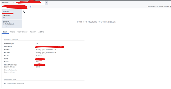 This screenshot shows that no external participant was ever added